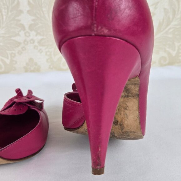 Vintage Nickles Size 8.5B Pink Leather D'Orsay Heels Leather Flower Accent Italy - Picture 8 of 14
